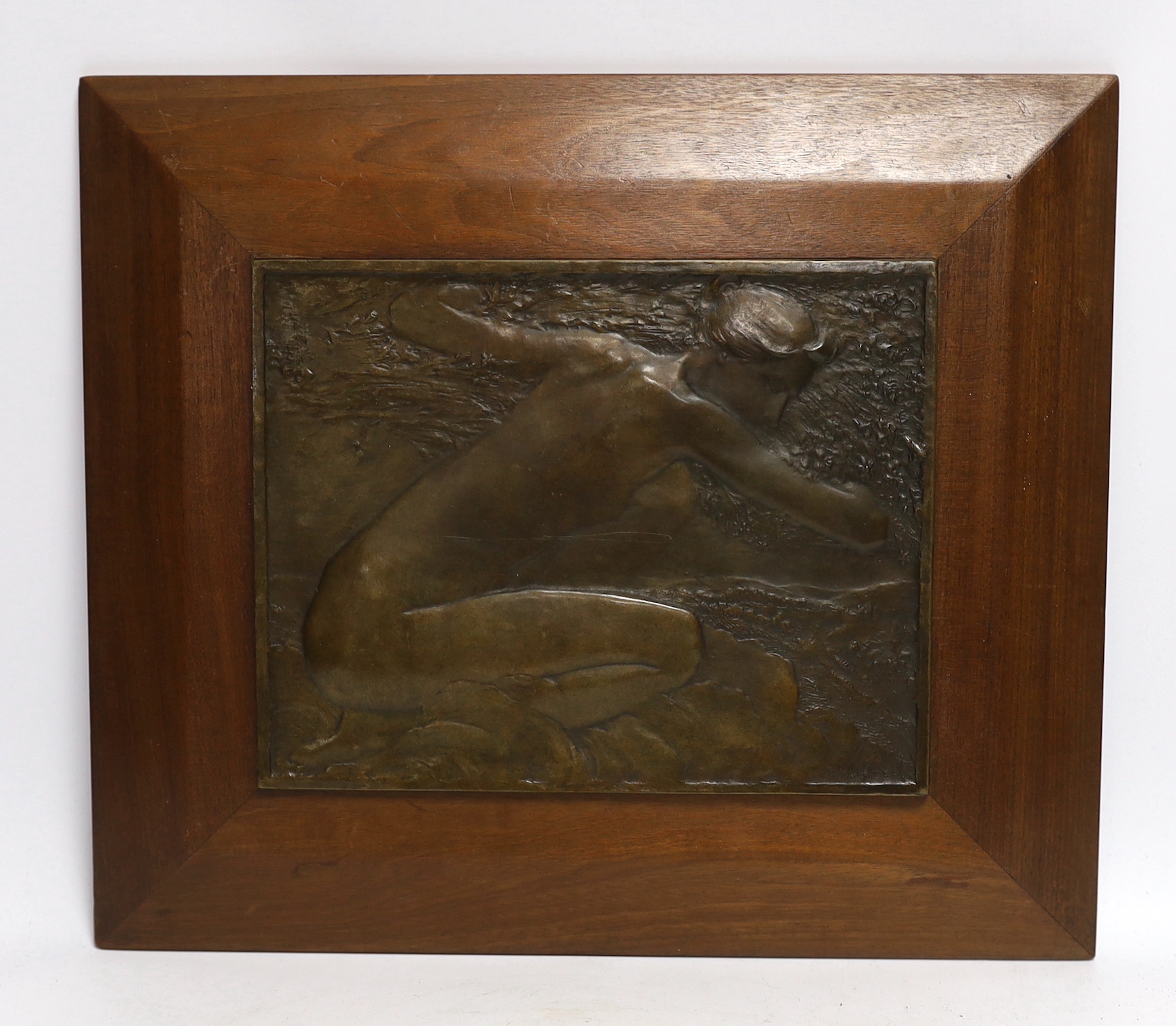 S. Marceau (20th. C), a bronze relief plaque, nude female, signed and limited edition 1/10, 32 x 37cm